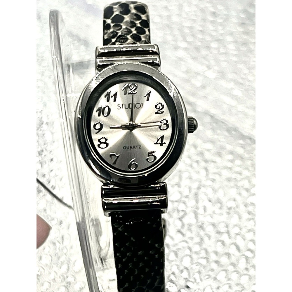 Studio Time Watch Women 24mm Case Faux Snake Skin Hinge Bangle Band- New Battery
